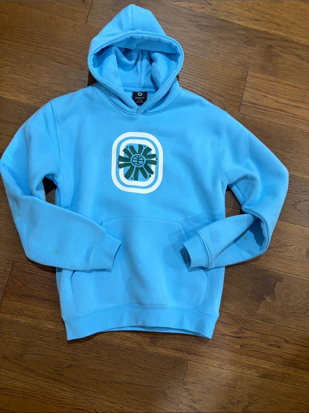 Kids Light Blue Hoodie with Green Graphic Emblem